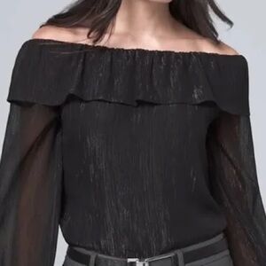 WHBM black textured shimmer chiffon off shoulder top ❤️